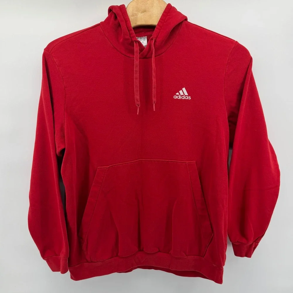 Adidas Hoodie Men 2XL Red Embroidered Logo Pullover Sweatshirt